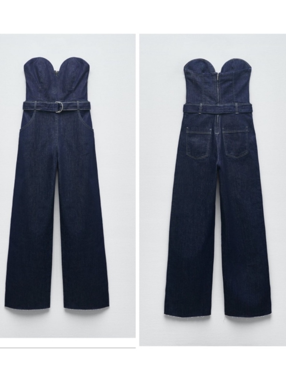 Zara Strapless Dark Blue Denim Jumpsuit with Belt